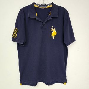 US Polo Assn Polo Blue Knit Collared Short Sleeve Large Logo Sz L Activewear